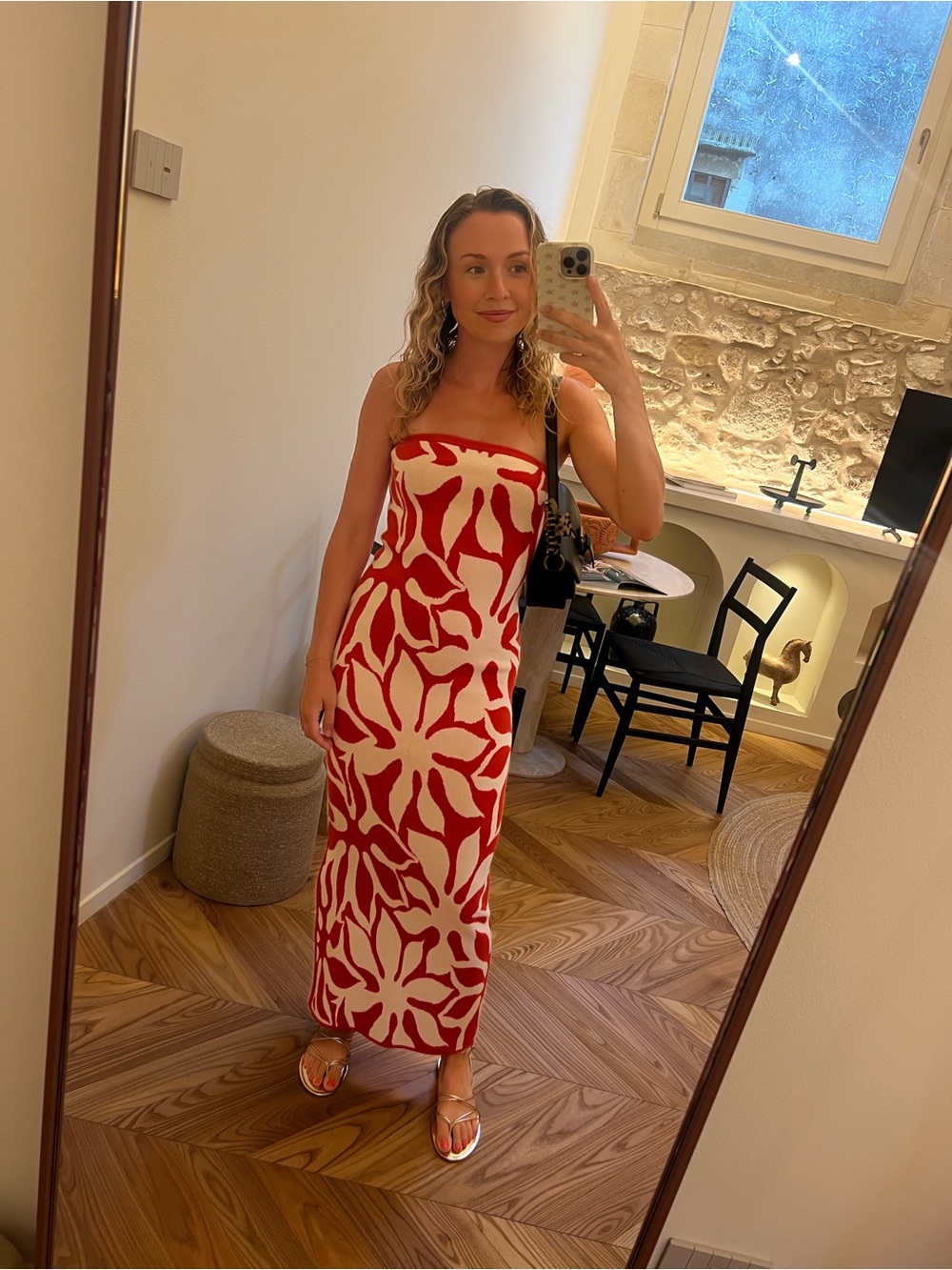 House of Harlow 1960 Red & White Strapless Floral Maxi Dress
